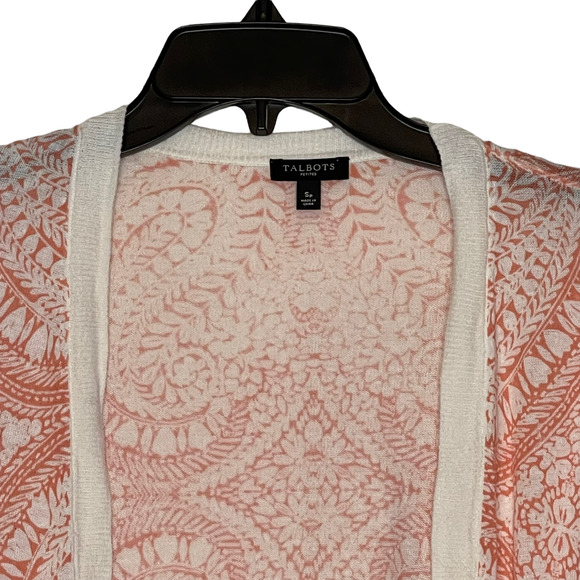 Talbots Petites Womens Open Sweater Size SP Pink White Floral Linen Cotton Blend - Picture 2 of 4